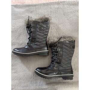 Sorel Womens Tofino 2 Fur Waterproof Tall Lace Insulated Boots 7.5 Black Winter